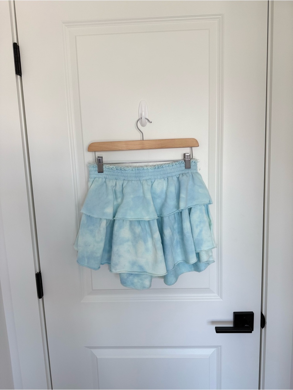 LoveShackFancy Light Blue Ruffled Tiered Mini Skirt